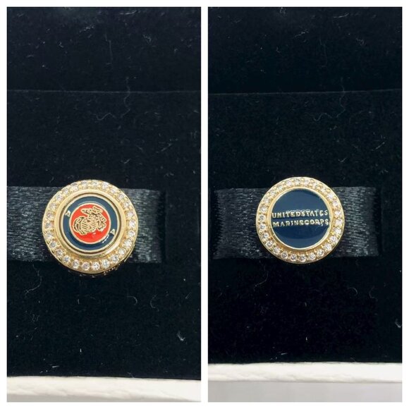 🦋🐯Pandora USMC U.S. Marines Military Exclusive Moments Button Charm - Picture 1 of 4